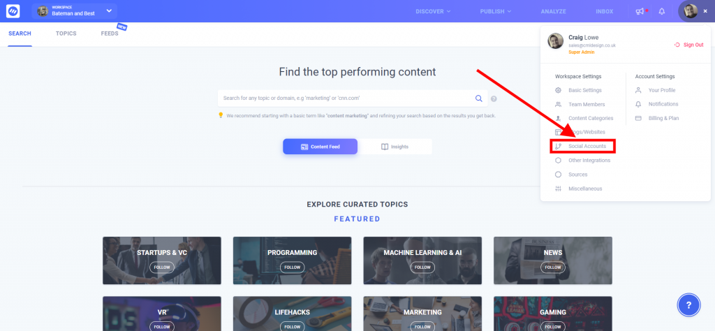 Connect Social Profiles - ContentStudio