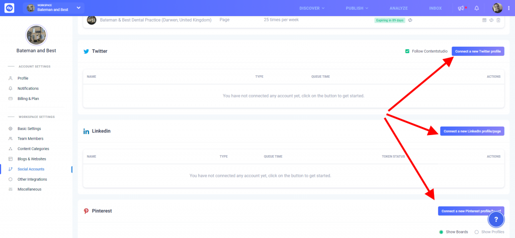 Connect Social Accounts - ContentStudio